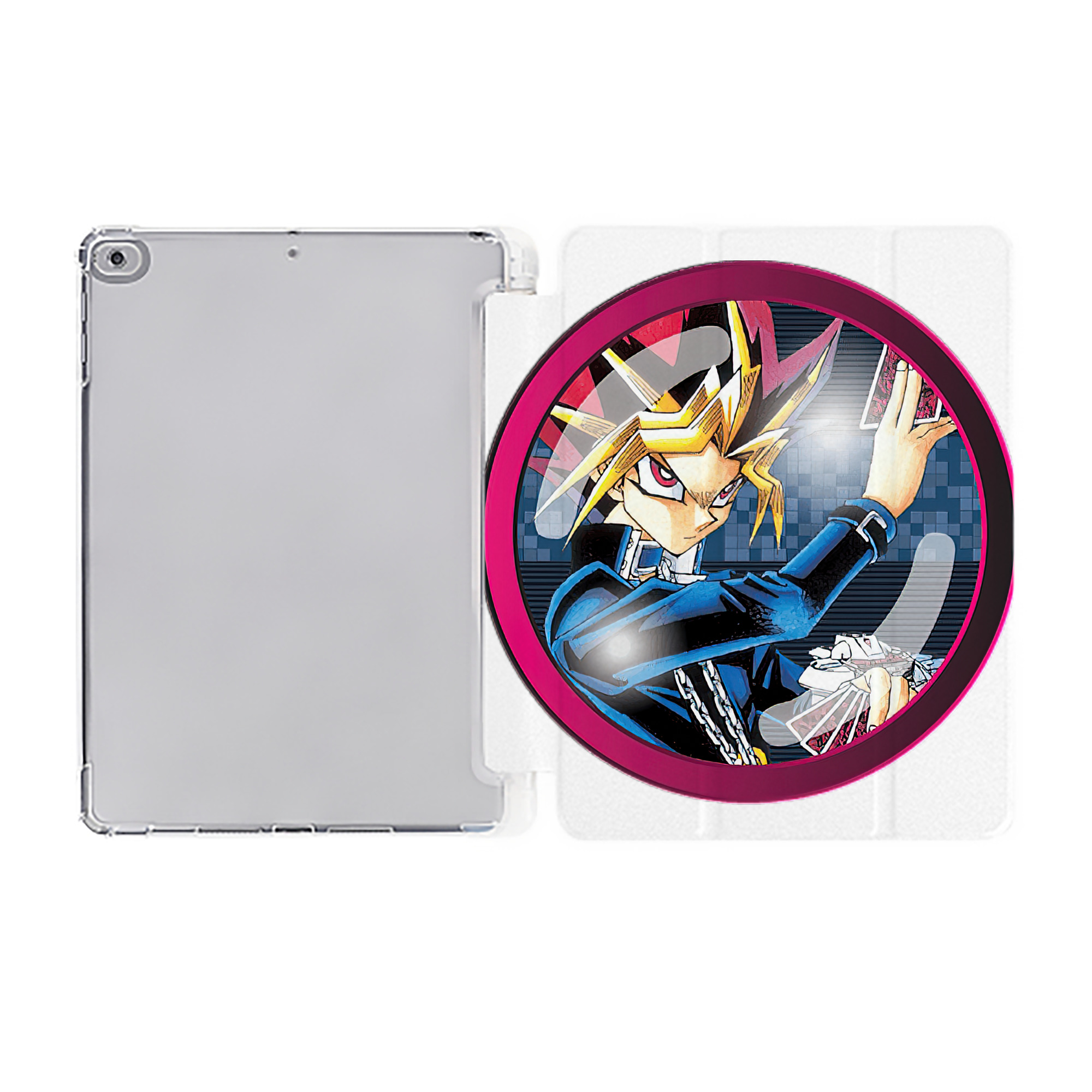 （画像用） 遊☆戯☆王 Yu-Gi-Oh! IPad ケース ペン収納付き 三つ折りスタンド PUレザー×シリコン 対応機種9.5/10.5/10.9インチ
